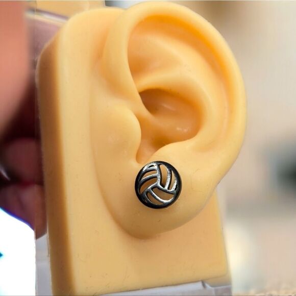 Volleyball 🏐 Black Stainless Steel Earrings Stud Gift VB Player Summer Olympics - Picture 4 of 6